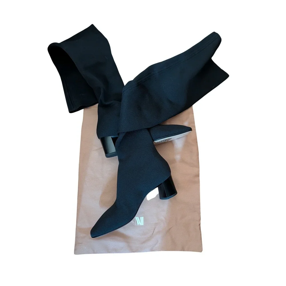 MM LaFleur The Nina Boot Black 3D-Knit Over The Knee Block Heel Italy 36‎ NEW